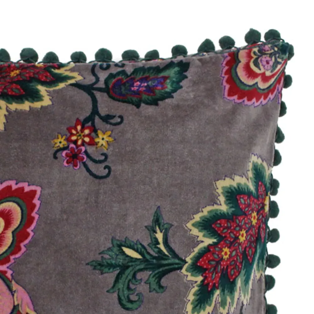 Palampur Cushion with Pompom Edges - Multi, Velvet