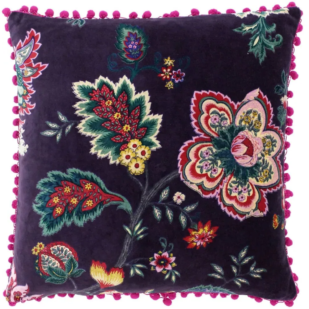 Palampur Damson Velvet Cushion - Multi image