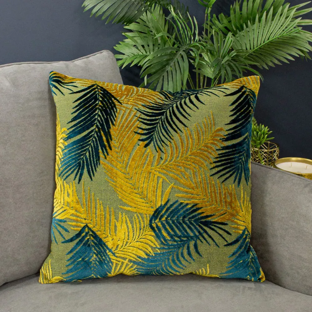 Palm Grove Cushion - Gold, Velvet Jacquard