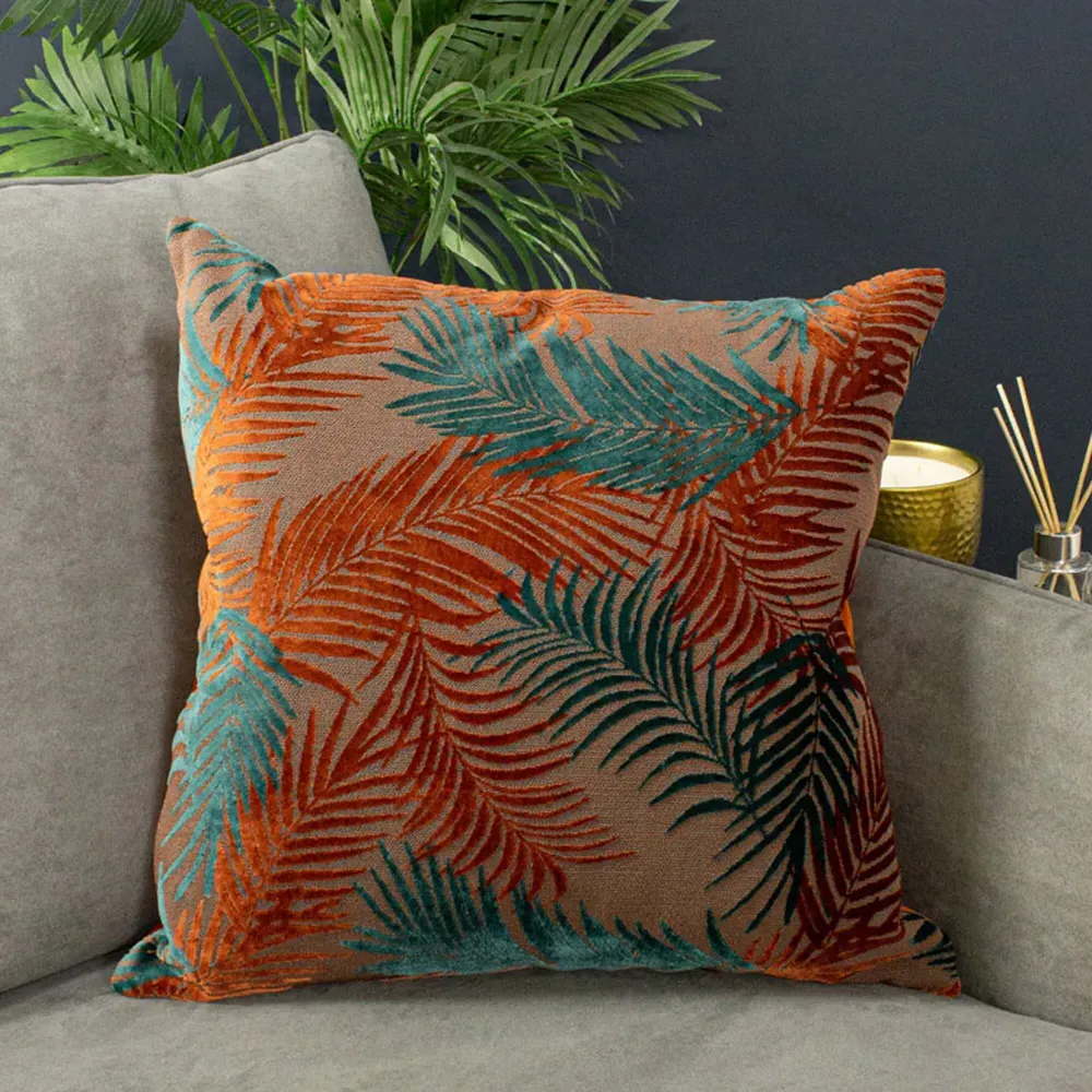 Palm Grove Cushion - Teal, Velvet Jacquard