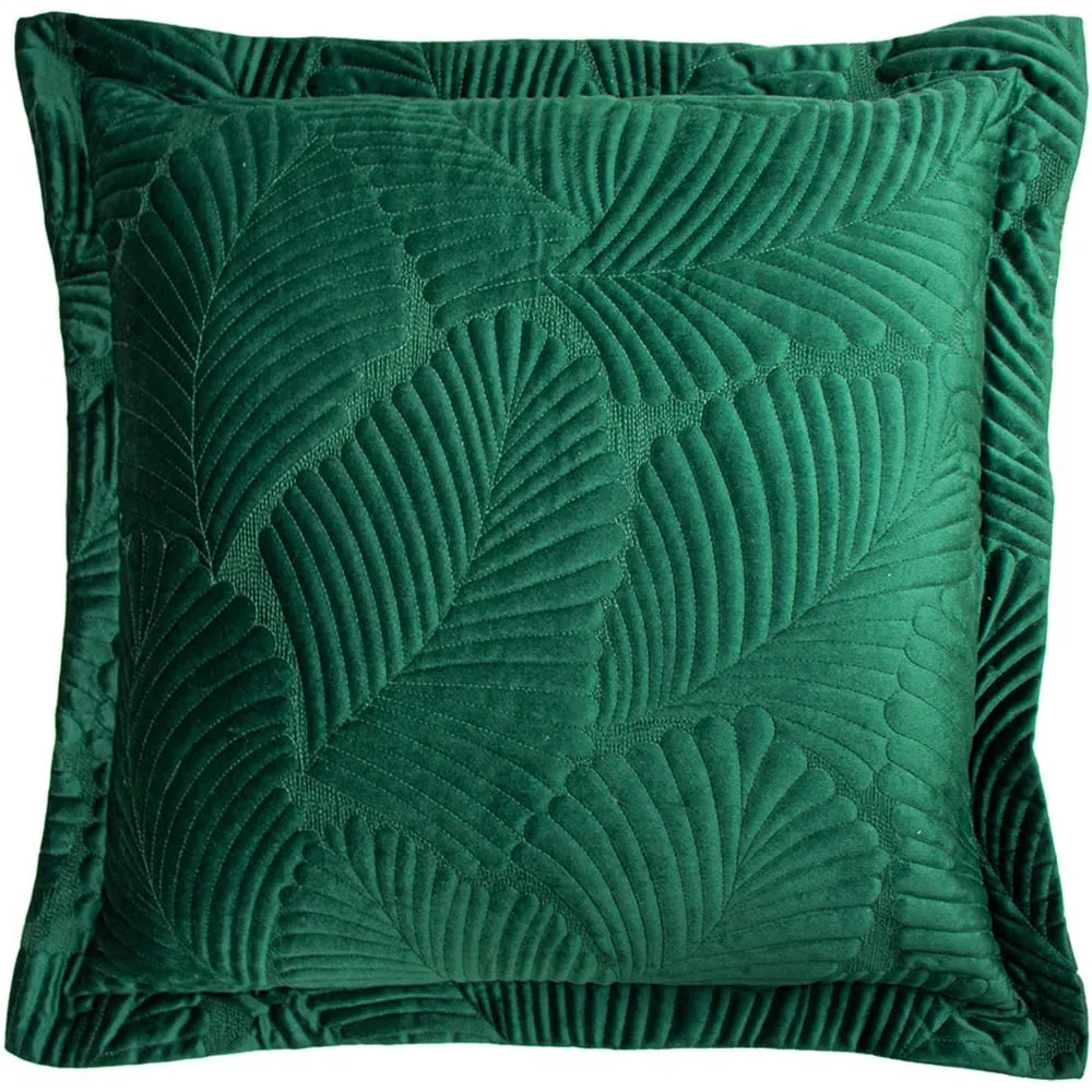 Palmeria Quilted Velvet Cushion - Emerald