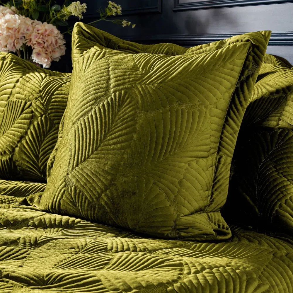 Palmeria Quilted Velvet Cushion - Moss