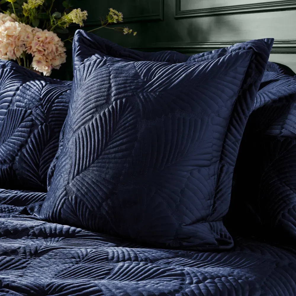 Palmeria Quilted Velvet Cushion - Navy