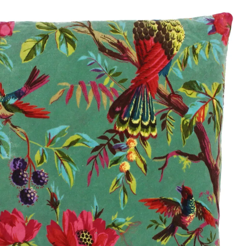 Paradise Aqua Velvet Cushion - Blue, Cotton