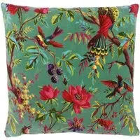 Paradise Aqua Velvet Cushion - Blue, Cotton
