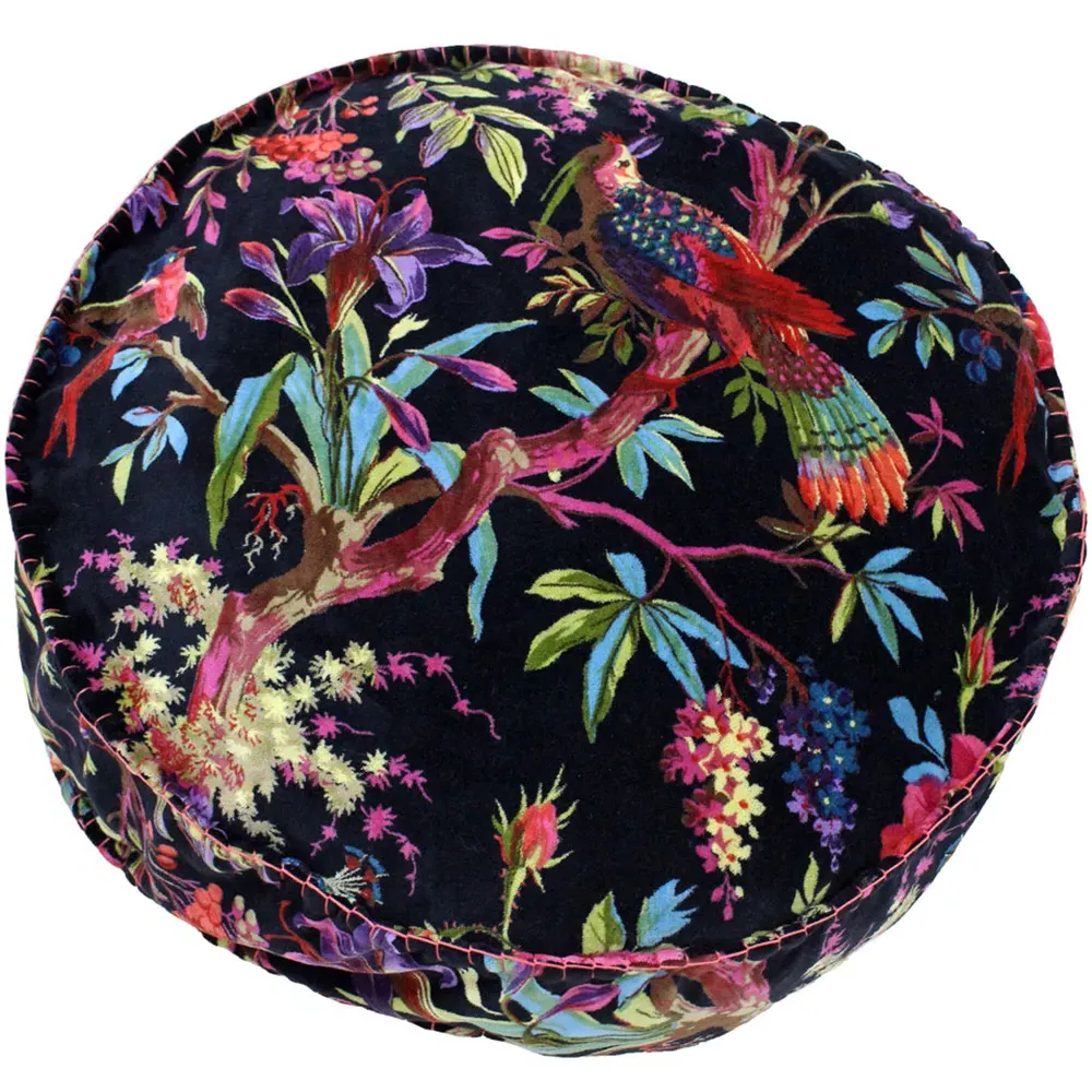 Paradise Round Cushion - Black, Velvet image