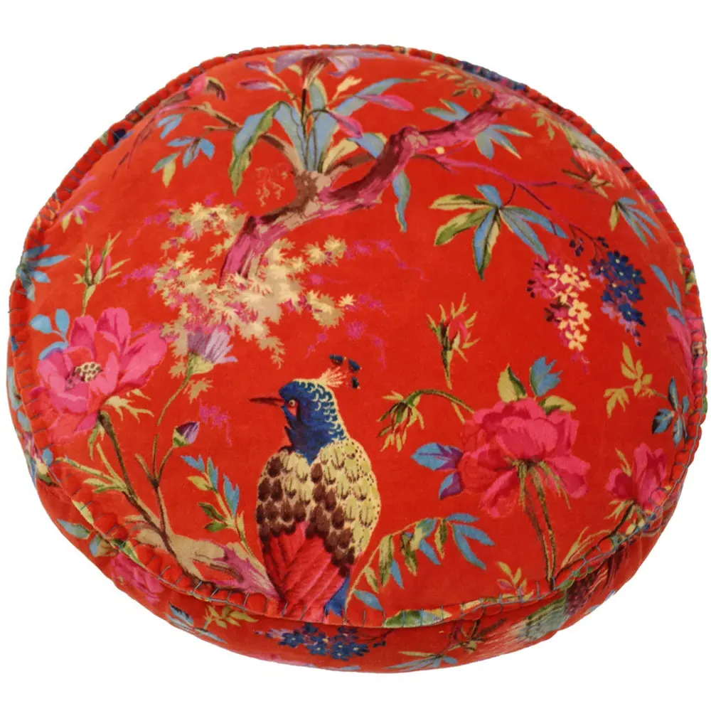 Paradise Round Cushion - Orange, Velvet