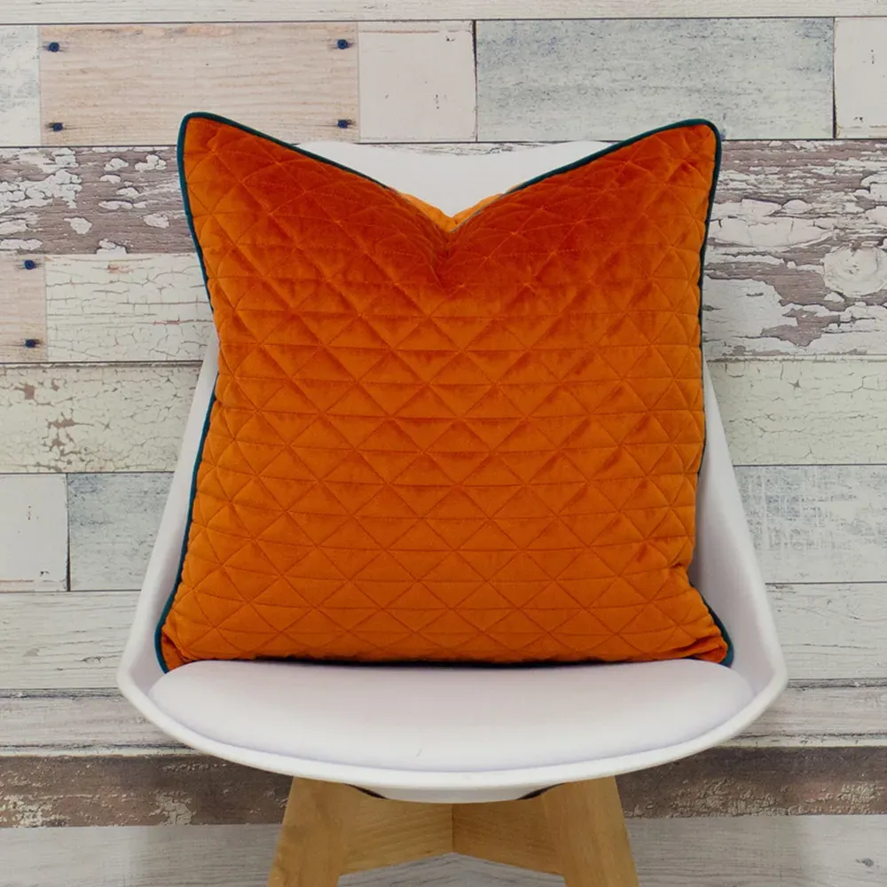 Quartz Quilted Velvet Cushion - Jaffa Orange, Polyester
