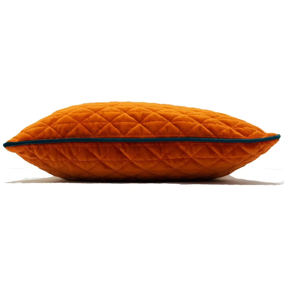 Quartz Quilted Velvet Cushion - Jaffa Orange, Polyester