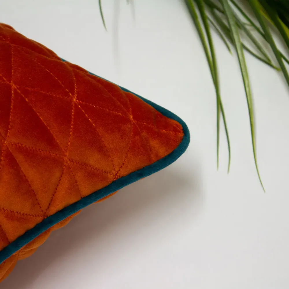 Quartz Quilted Velvet Cushion - Jaffa Orange, Polyester