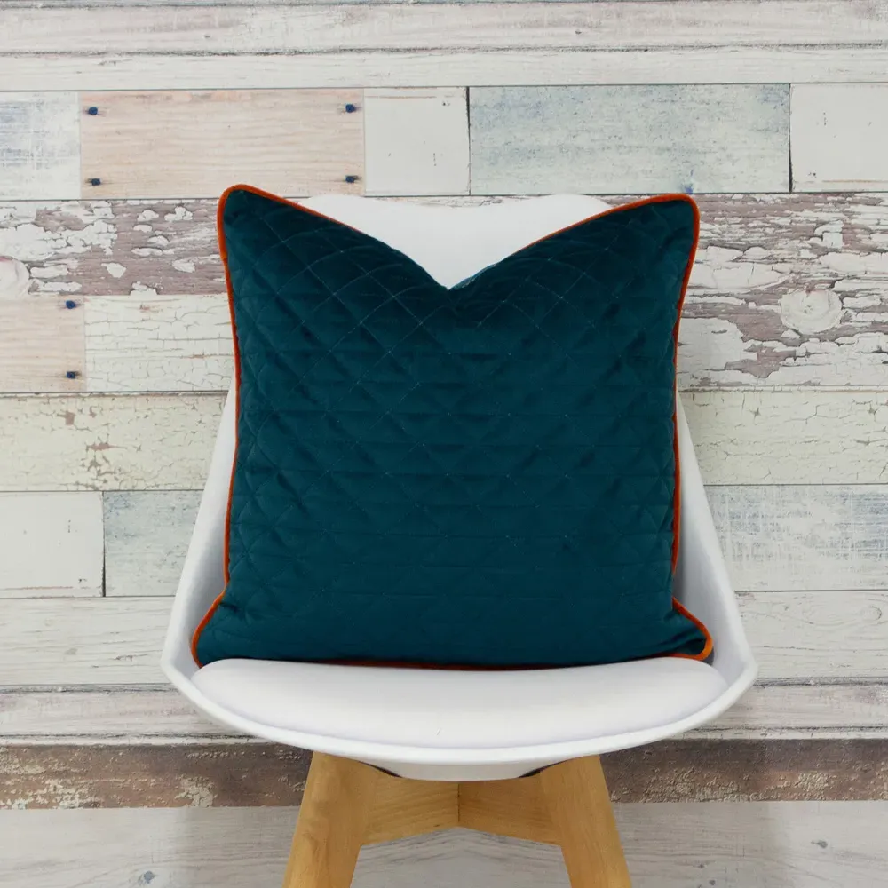 Quartz Quilted Velvet Cushion - Teal, Polyester