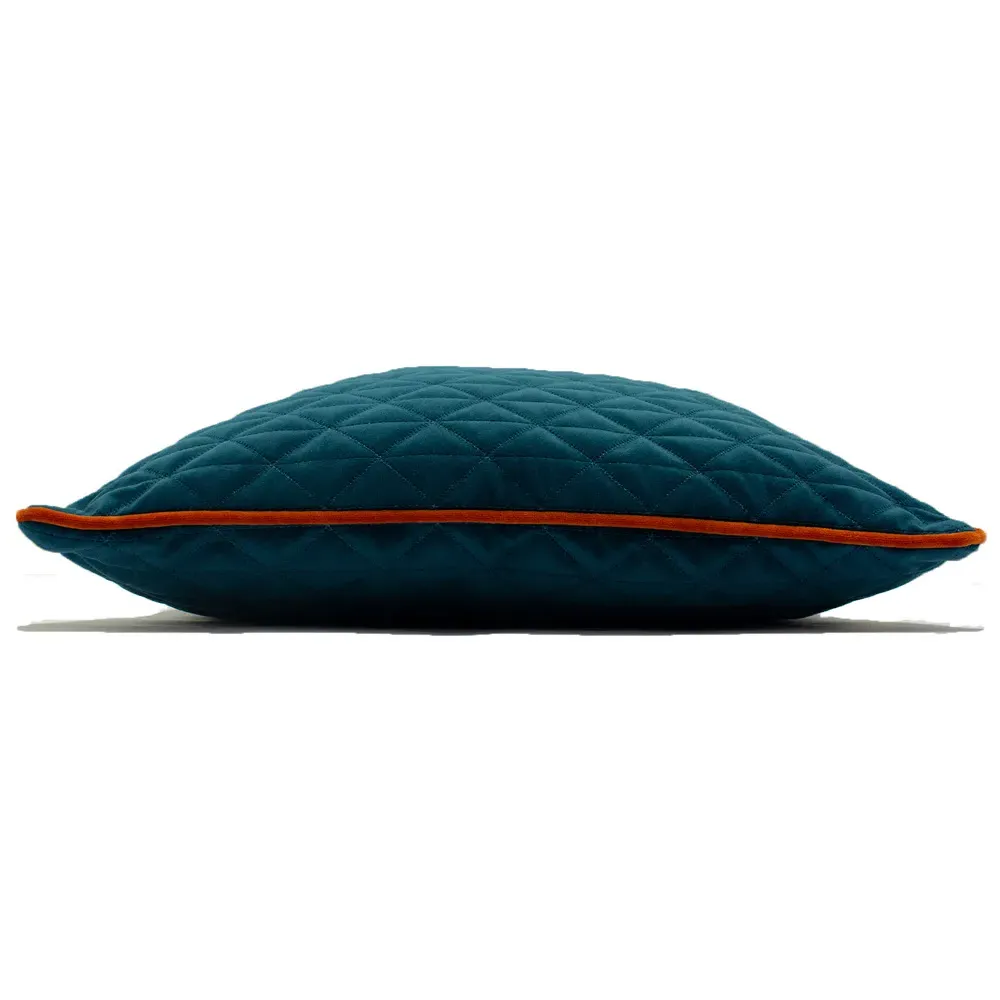 Quartz Quilted Velvet Cushion - Teal, Polyester