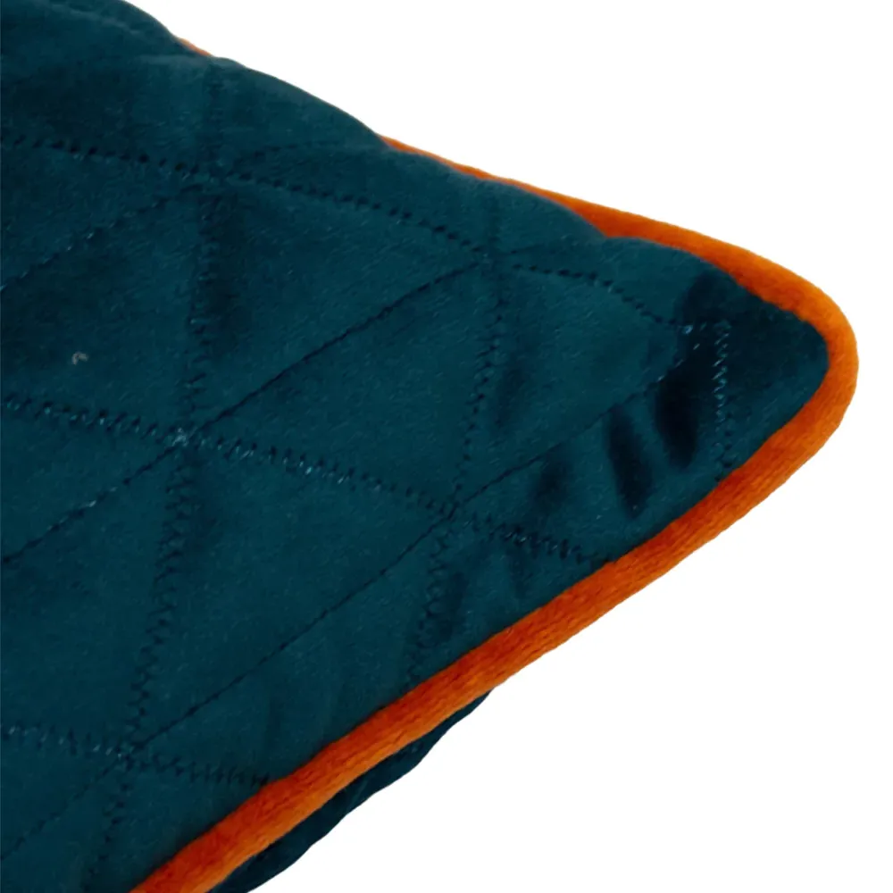 Quartz Quilted Velvet Cushion - Teal, Polyester