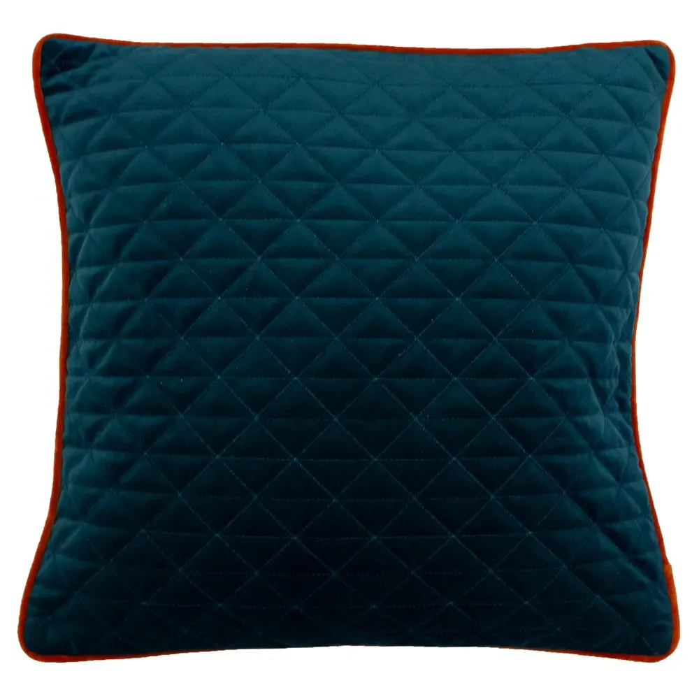 Quartz Quilted Velvet Cushion - Teal, Polyester