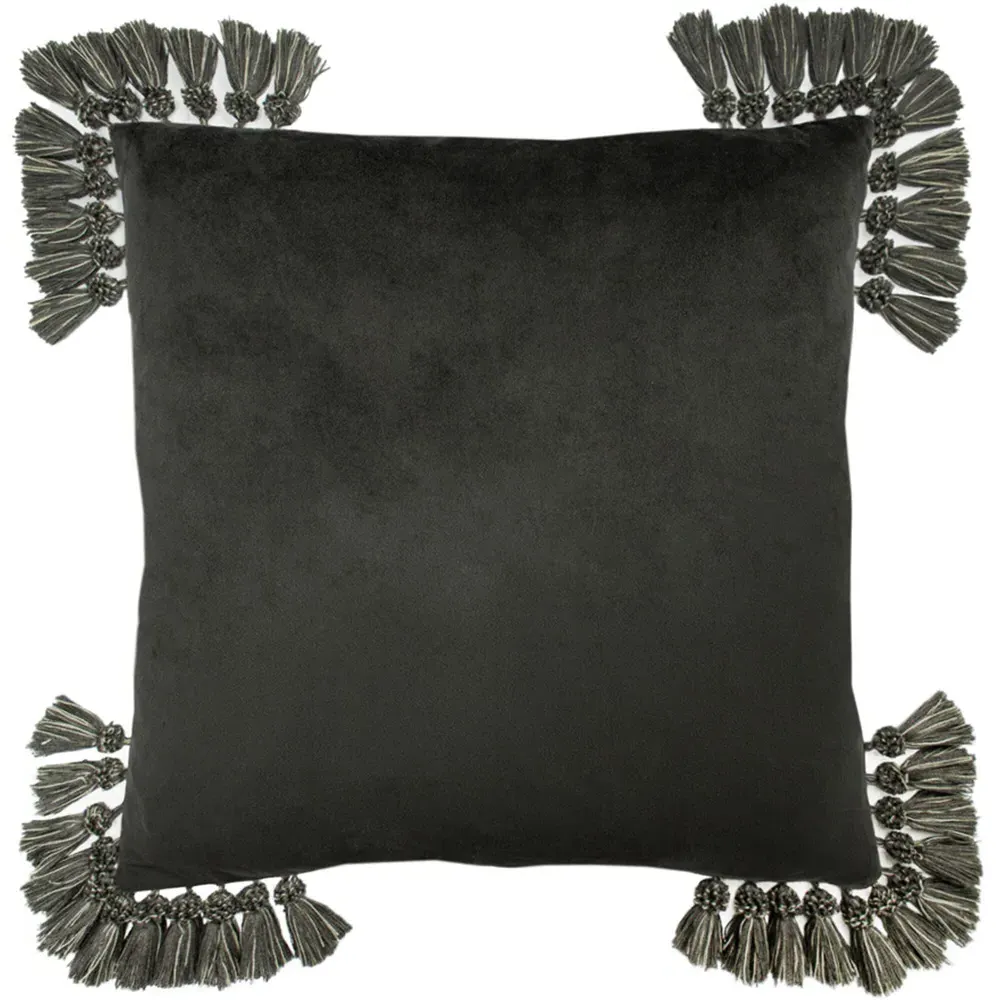 Roscoe Tasselled Cushion - Grey, Velvet