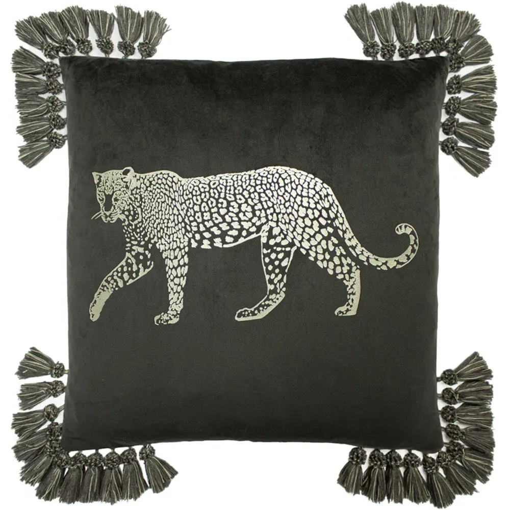 Roscoe Tasselled Cushion - Grey, Velvet image