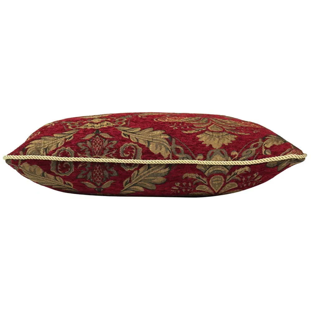 Shiraz Floral Jacquard Cushion - Burgundy