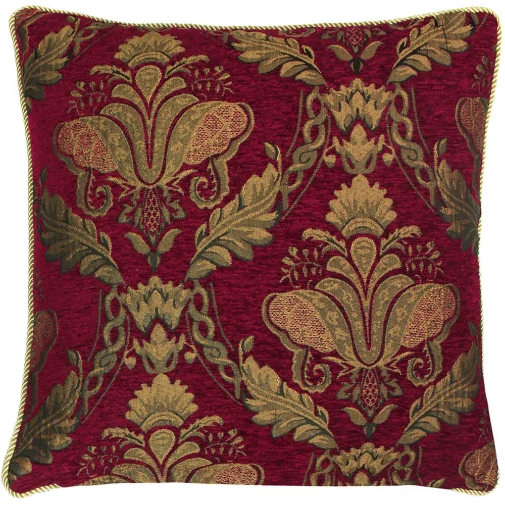 Shiraz Floral Jacquard Cushion - Burgundy