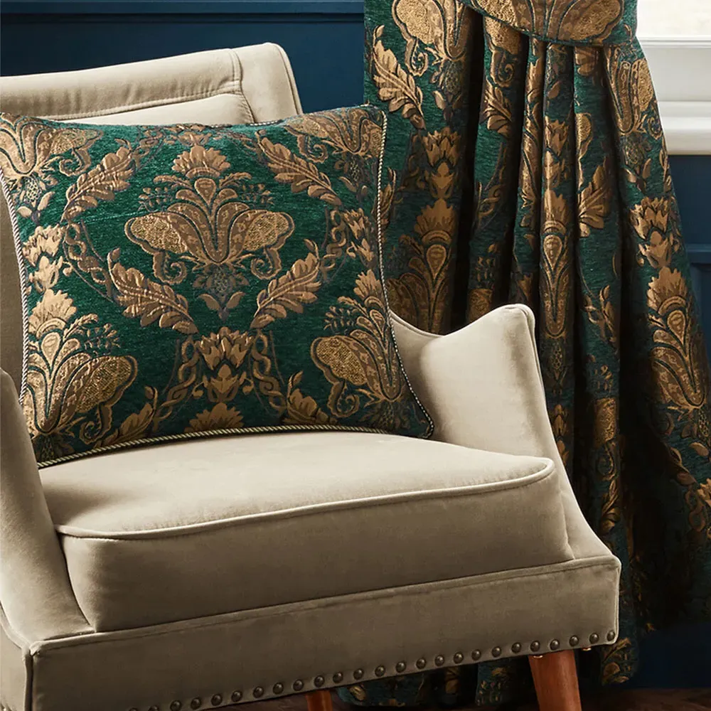Shiraz Floral Jacquard Cushion - Emerald
