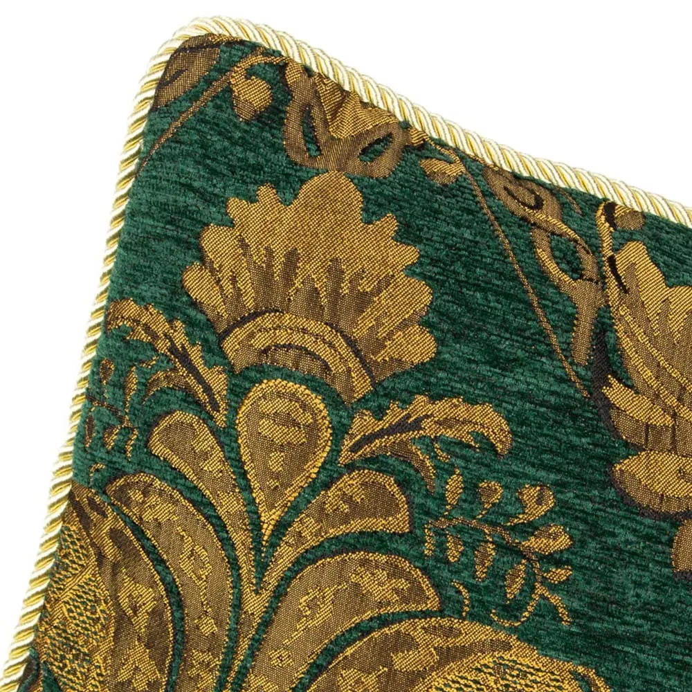 Shiraz Floral Jacquard Cushion - Emerald