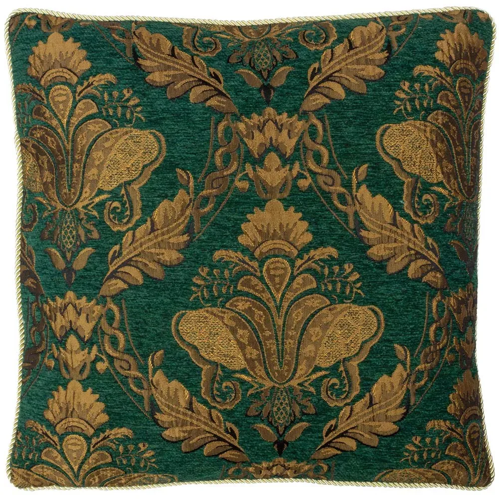 Shiraz Floral Jacquard Cushion - Emerald
