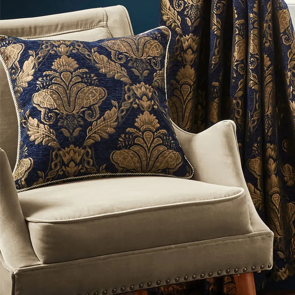 Shiraz Floral Jacquard Cushion - Navy