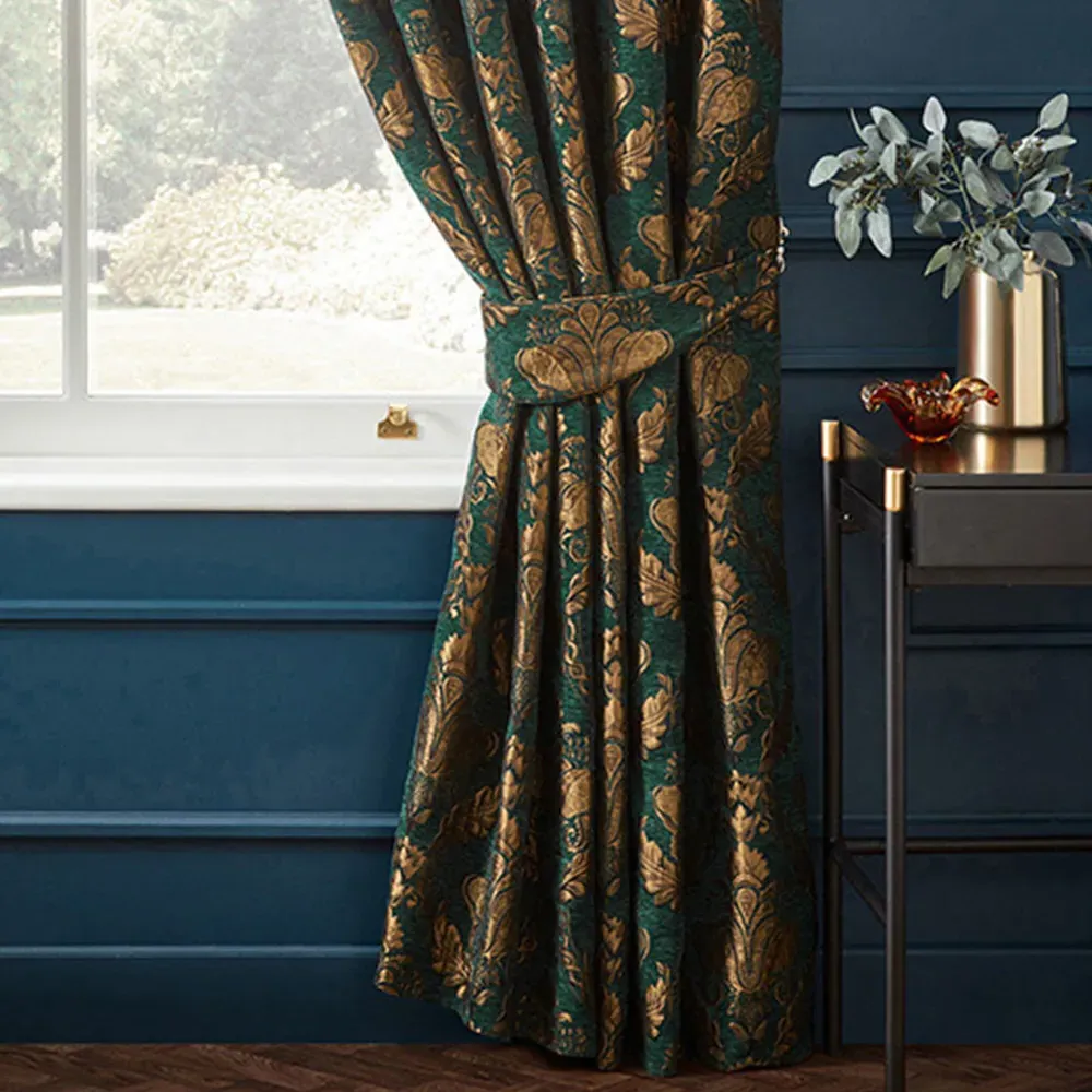 Shiraz Floral Jacquard Pencil Pleat Curtain - Emerald