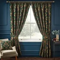 Shiraz Floral Jacquard Pencil Pleat Curtain - Emerald