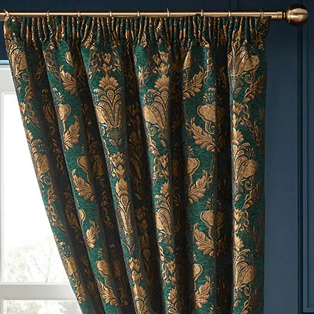 Shiraz Floral Jacquard Pencil Pleat Curtain - Emerald