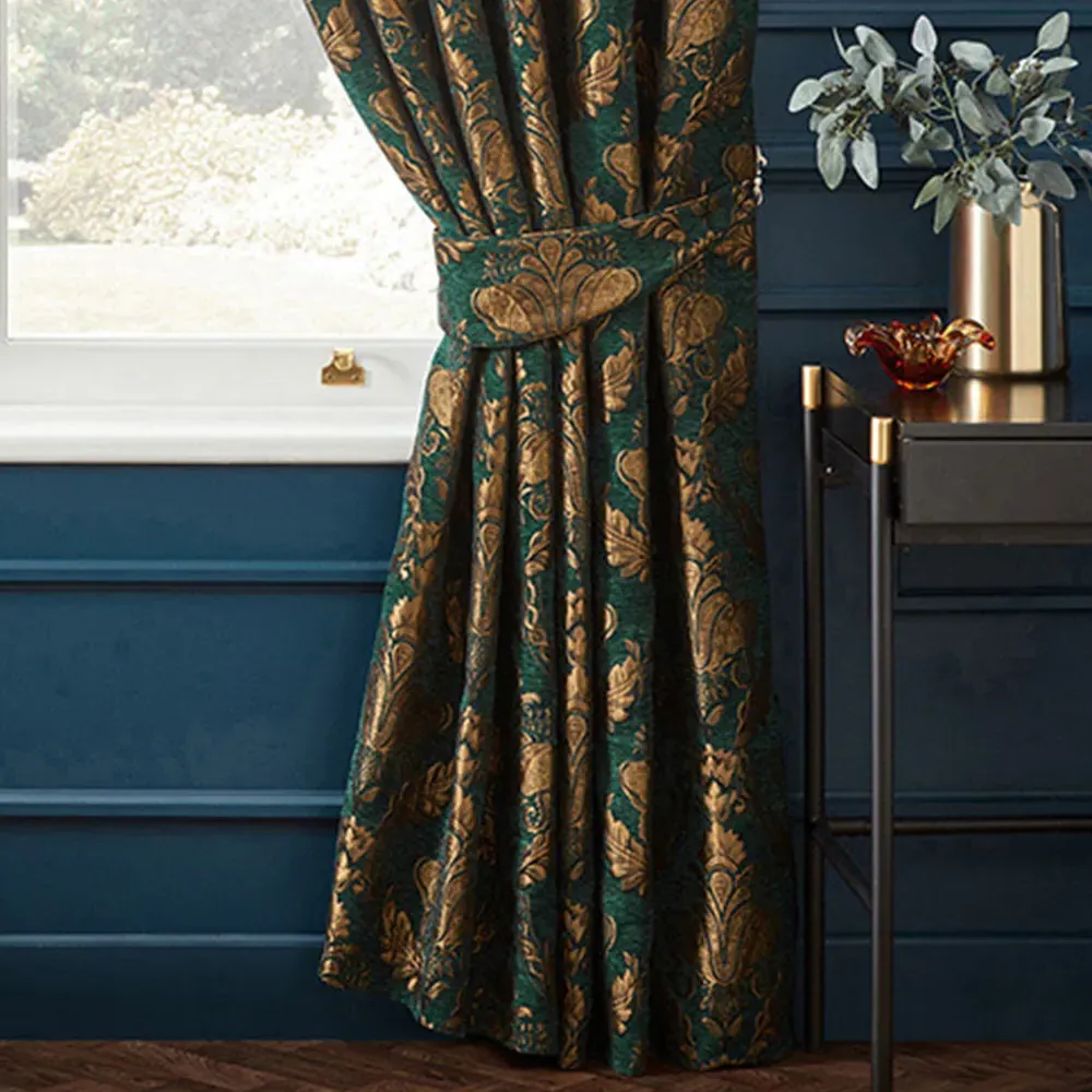 Shiraz Floral Jacquard Pencil Pleat Curtain - Emerald