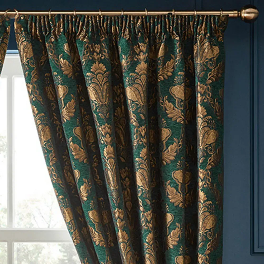 Shiraz Floral Jacquard Pencil Pleat Curtain - Emerald