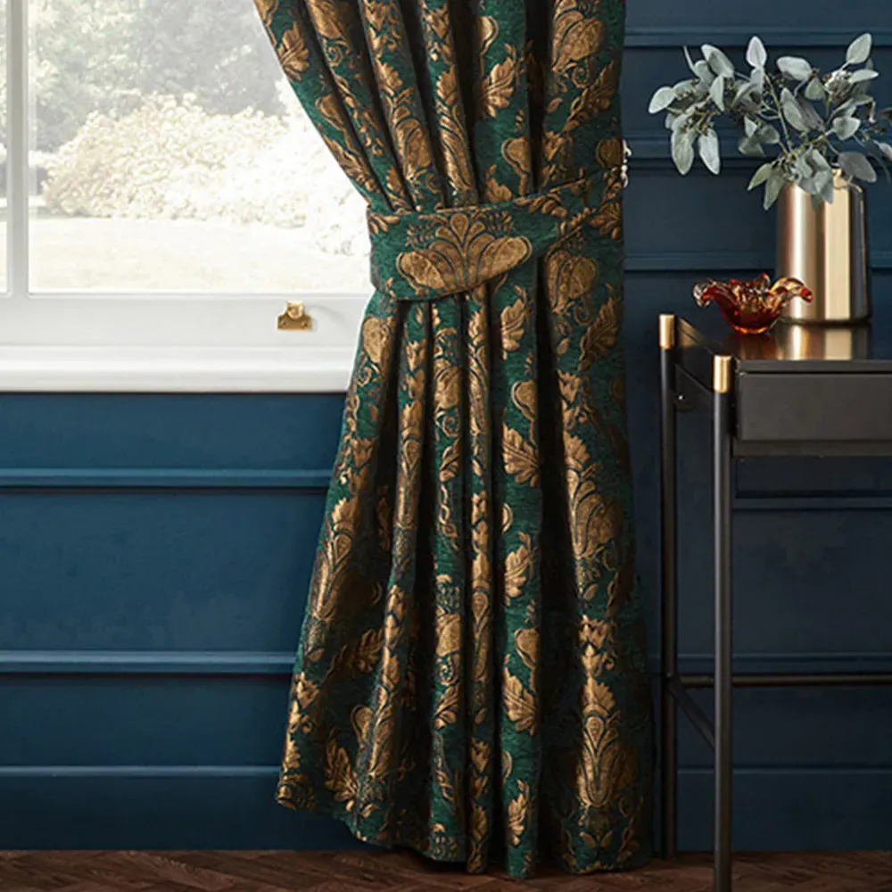 Shiraz Floral Jacquard Pencil Pleat Curtain - Emerald