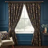 Shiraz Floral Jacquard Pencil Pleat Curtain - Navy