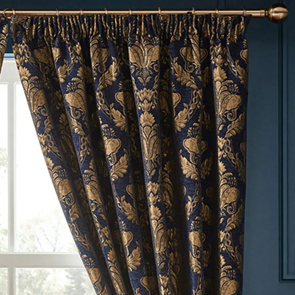 Shiraz Floral Jacquard Pencil Pleat Curtain - Navy