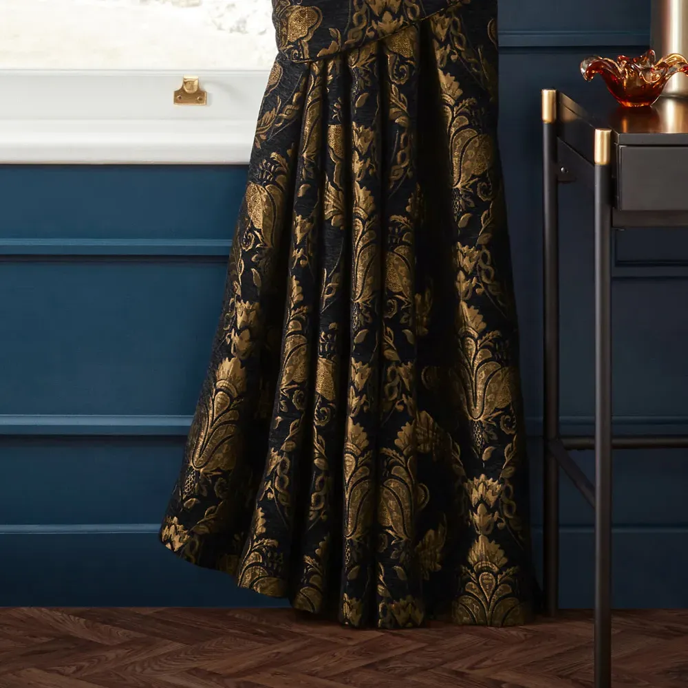 Shiraz Jacquard Pencil Pleat Curtains - Black, Chenille