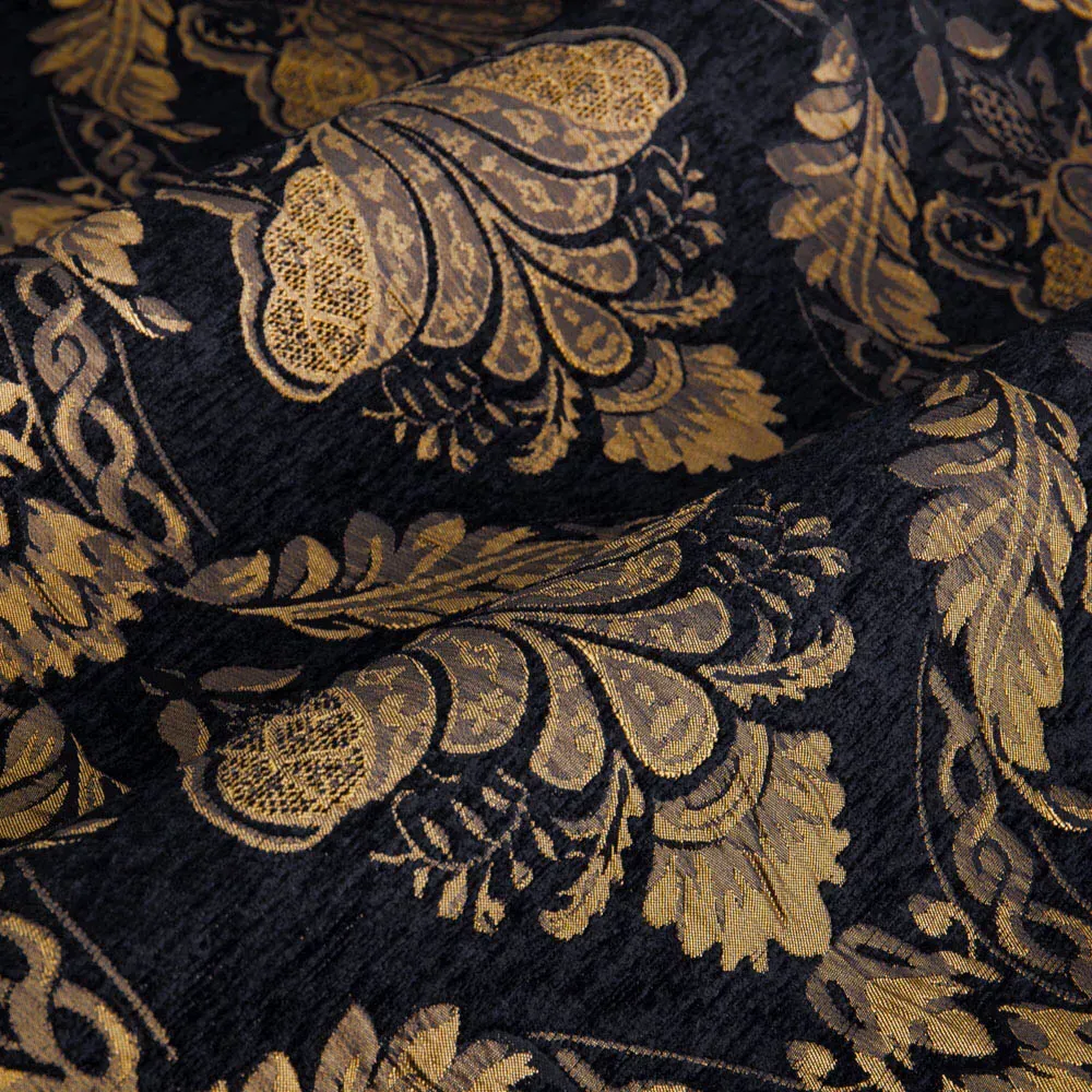 Shiraz Jacquard Pencil Pleat Curtains - Black, Chenille