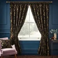 Shiraz Jacquard Pencil Pleat Curtains - Black, Chenille