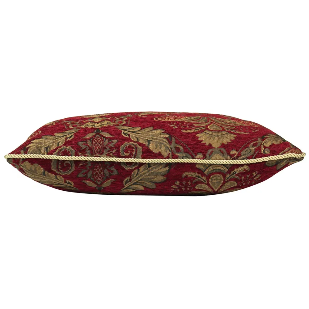 Shiraz Large Floral Jacquard Cushion - Burgundy