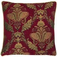 Shiraz Large Floral Jacquard Cushion - Burgundy