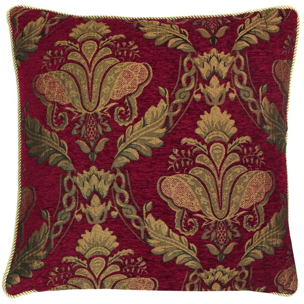 Shiraz Large Floral Jacquard Cushion - Burgundy
