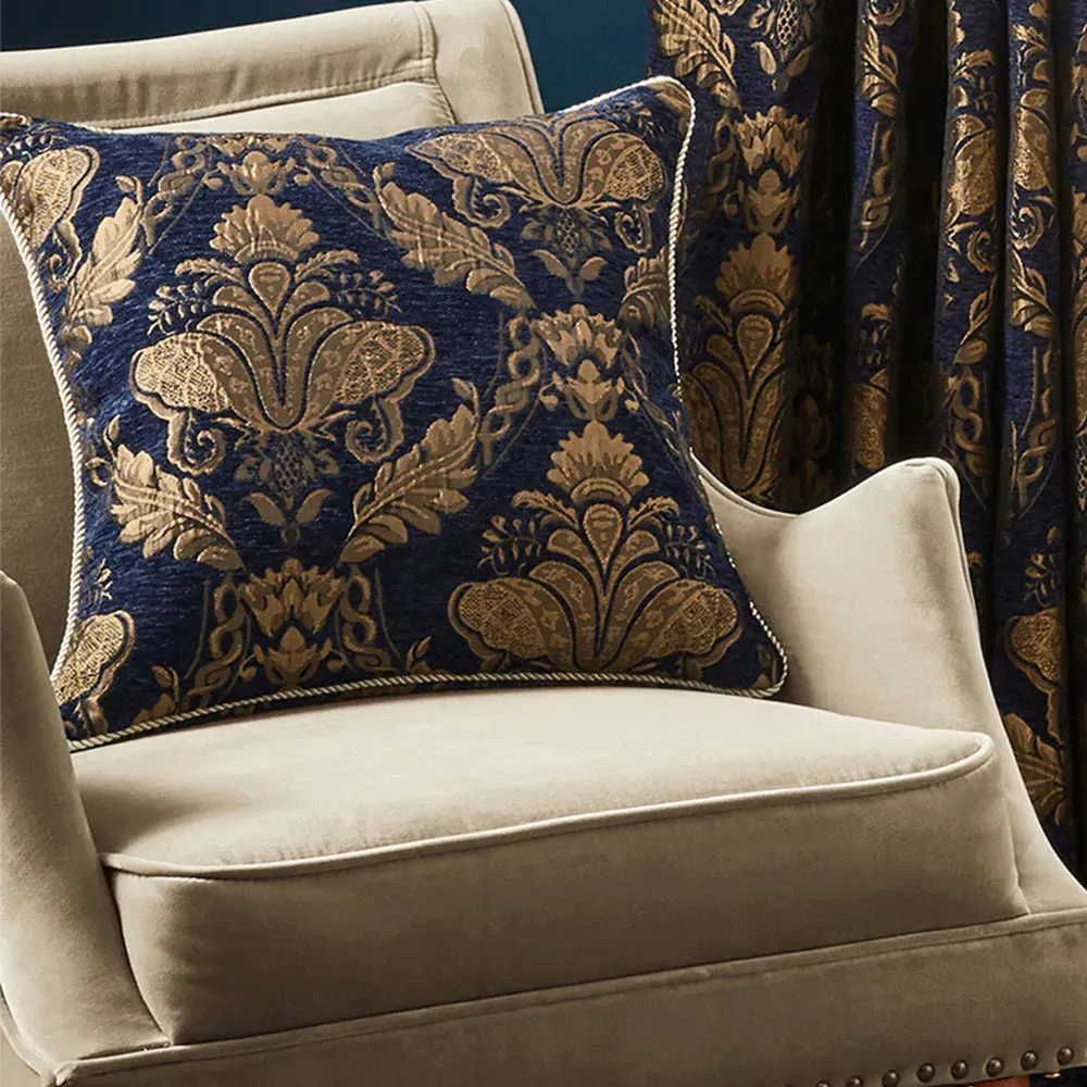 Shiraz Large Floral Jacquard Cushion - Navy