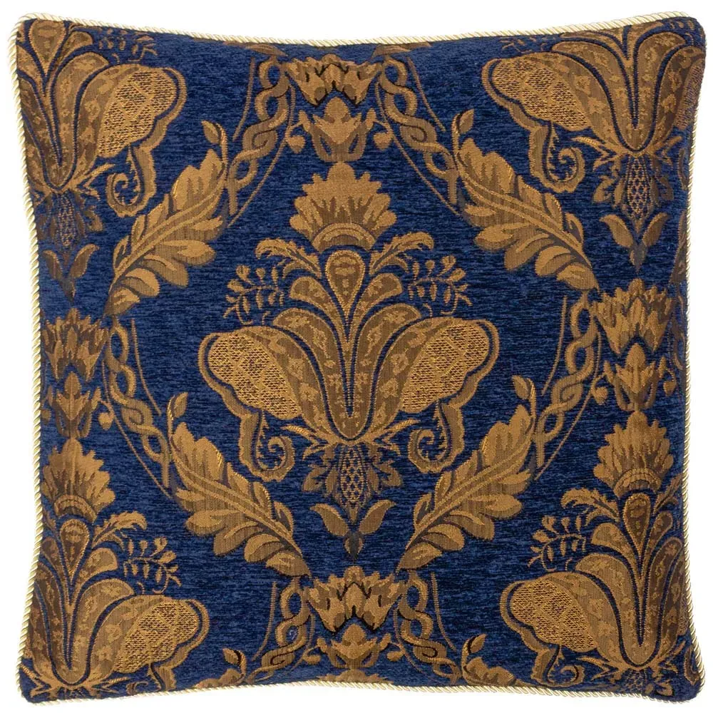 Shiraz Large Floral Jacquard Cushion - Navy