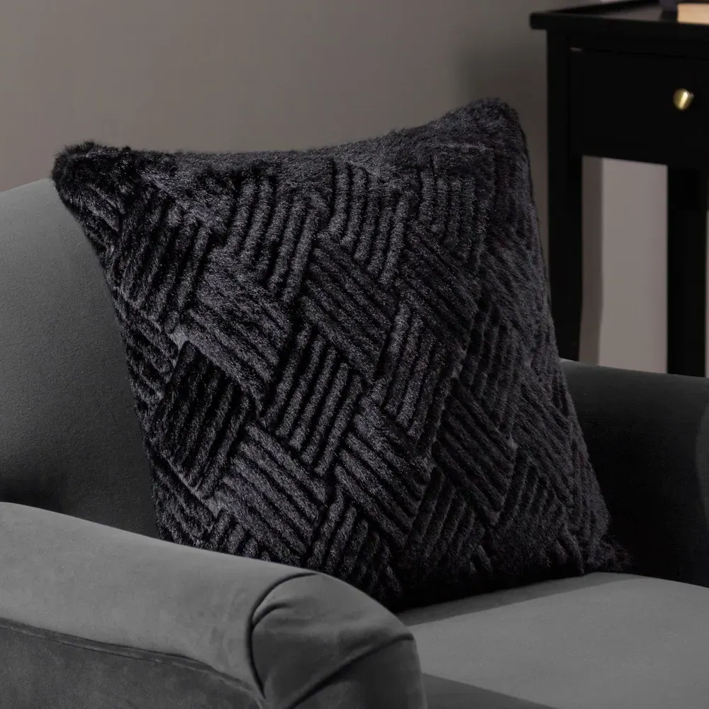 Sonnet Cut Faux Fur Cushion - Black