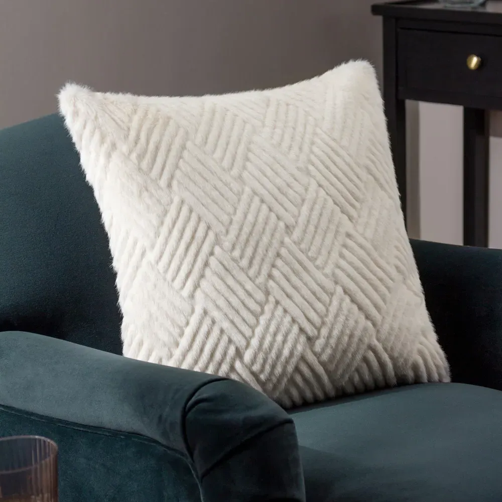 Sonnet Cut Faux Fur Cushion - Cream