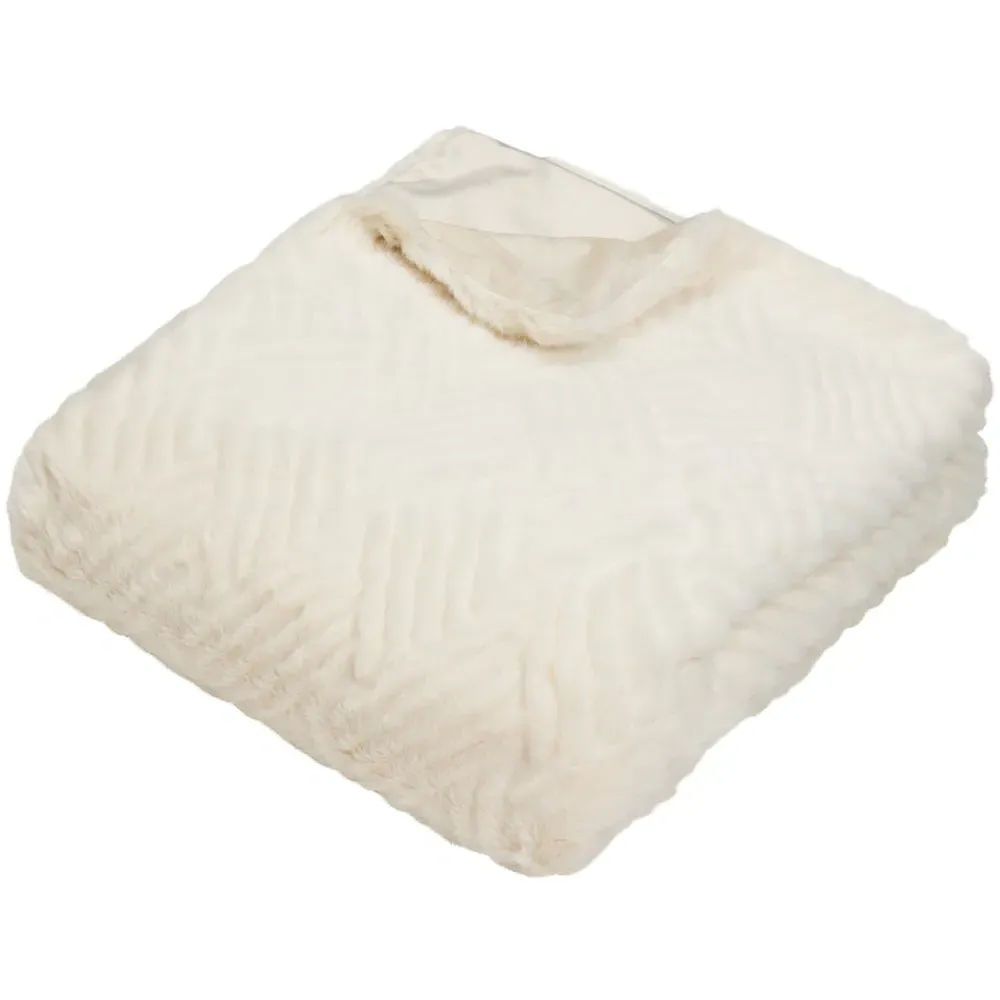 Sonnet Cut Faux Fur Throw - Cream