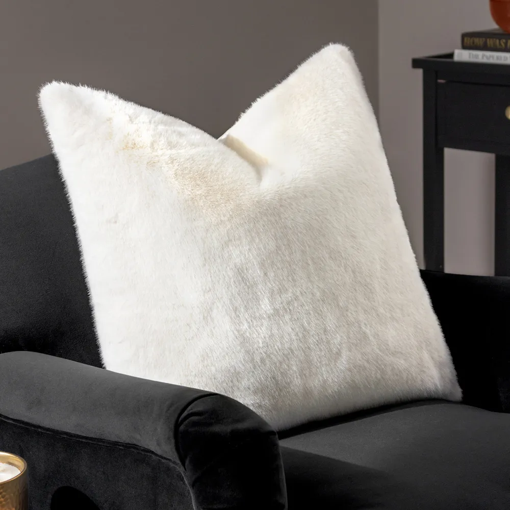Stanza Ecru Faux Fur Cushion - Cream