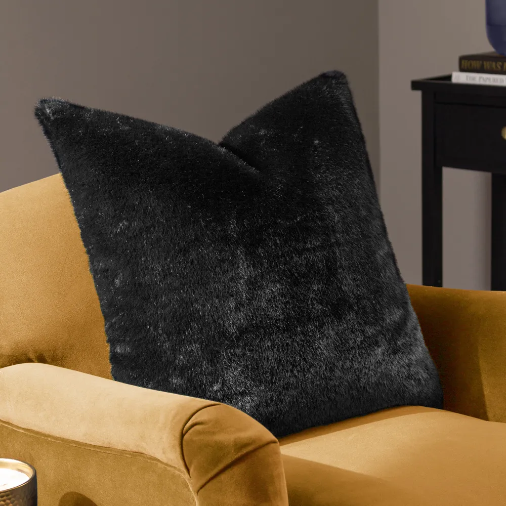 Stanza Jet Faux Fur Cushion - Black