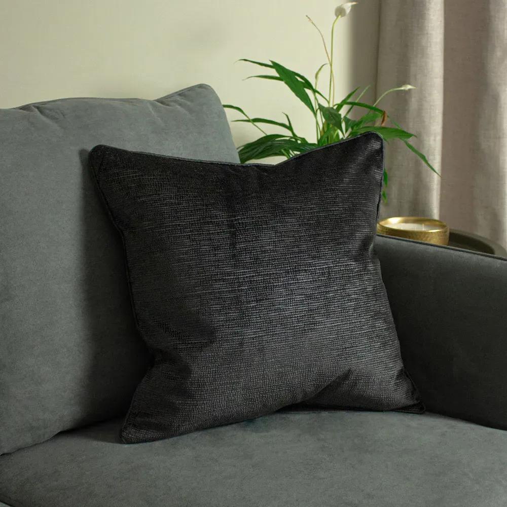 Stella Textured Cushion - Black, Velvet