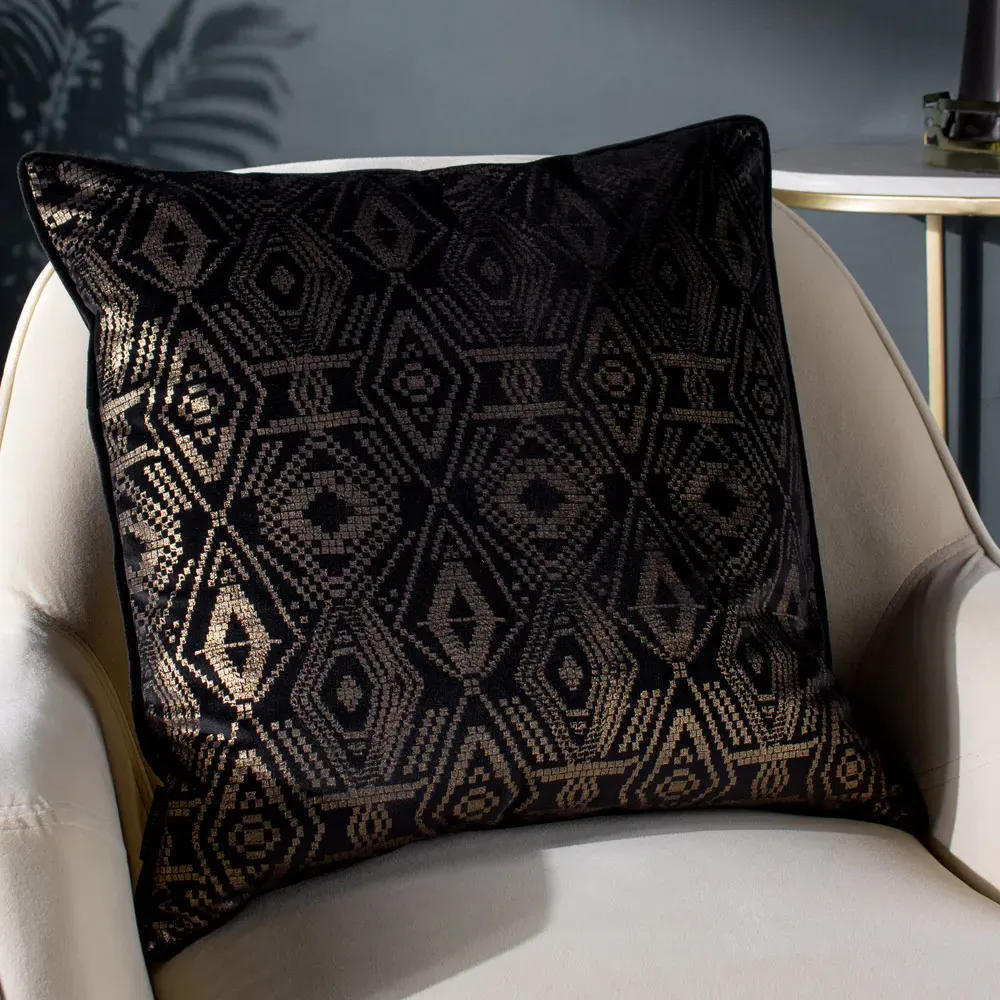 Tayanna Piped Cushion - Black, Velvet