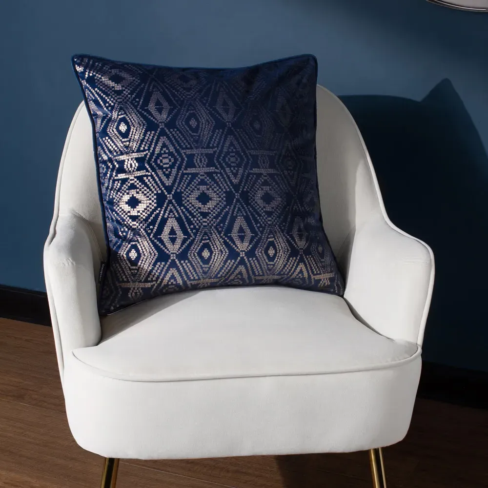 Tayanna Piped Cushion - Navy, Velvet